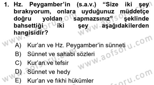 Hadis Dersi 2020 - 2021 Yılı Yaz Okulu Sınav Soruları 1. Soru