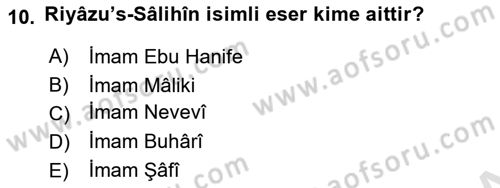 Hadis Dersi 2020 - 2021 Yılı Yaz Okulu Sınav Soruları 10. Soru