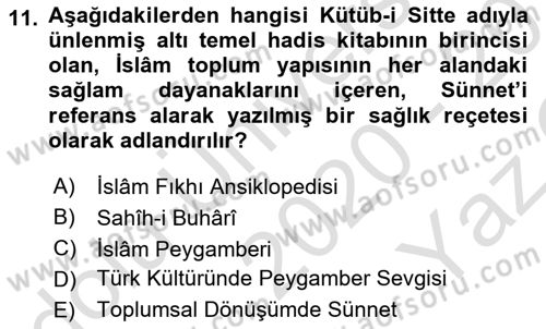 Hadis Dersi 2020 - 2021 Yılı Yaz Okulu Sınav Soruları 11. Soru