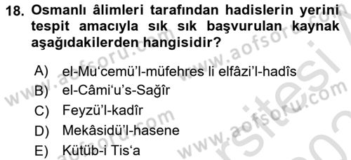 Hadis Dersi 2020 - 2021 Yılı Yaz Okulu Sınav Soruları 18. Soru