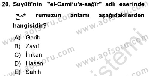 Hadis Dersi 2020 - 2021 Yılı Yaz Okulu Sınav Soruları 20. Soru