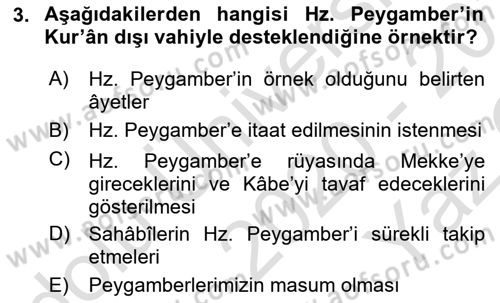 Hadis Dersi 2020 - 2021 Yılı Yaz Okulu Sınav Soruları 3. Soru