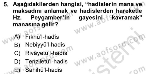 Hadis Dersi 2020 - 2021 Yılı Yaz Okulu Sınav Soruları 5. Soru