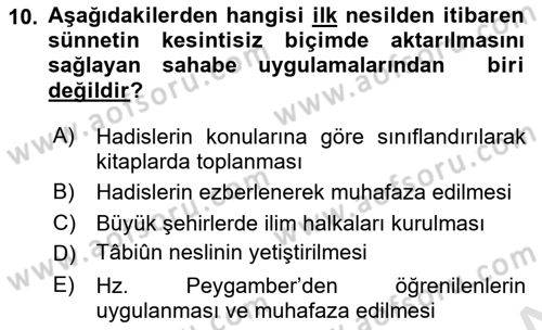 Hadis Dersi 2021 - 2022 Yılı (Vize) Ara Sınav Soruları 10. Soru