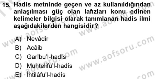 Hadis Dersi 2021 - 2022 Yılı (Vize) Ara Sınav Soruları 15. Soru