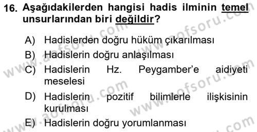 Hadis Dersi 2021 - 2022 Yılı (Vize) Ara Sınav Soruları 16. Soru