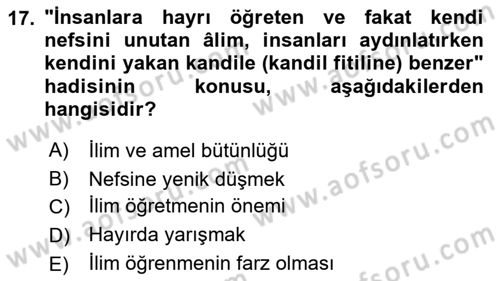 Hadis Dersi 2021 - 2022 Yılı (Vize) Ara Sınav Soruları 17. Soru