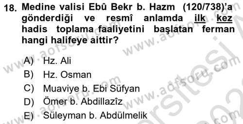 Hadis Dersi 2021 - 2022 Yılı (Vize) Ara Sınav Soruları 18. Soru