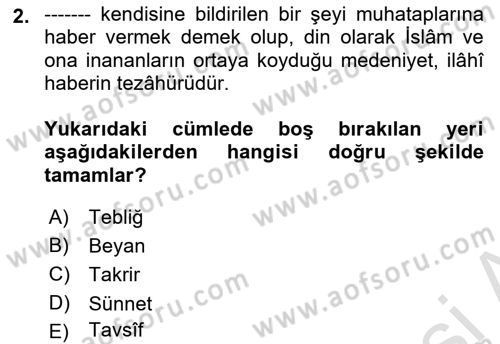 Hadis Dersi 2021 - 2022 Yılı (Vize) Ara Sınav Soruları 2. Soru