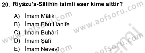 Hadis Dersi 2021 - 2022 Yılı (Vize) Ara Sınav Soruları 20. Soru