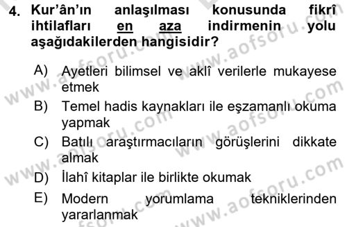 Hadis Dersi 2021 - 2022 Yılı (Vize) Ara Sınav Soruları 4. Soru