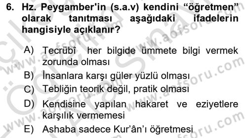 Hadis Dersi 2021 - 2022 Yılı (Vize) Ara Sınav Soruları 6. Soru