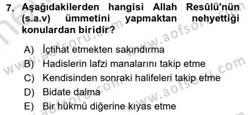 Hadis Dersi 2021 - 2022 Yılı (Vize) Ara Sınav Soruları 7. Soru