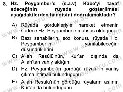 Hadis Dersi 2021 - 2022 Yılı (Vize) Ara Sınav Soruları 8. Soru