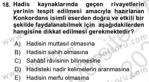 Hadis Dersi 2021 - 2022 Yılı (Final) Dönem Sonu Sınav Soruları 18. Soru