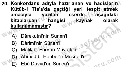 Hadis Dersi 2021 - 2022 Yılı (Final) Dönem Sonu Sınav Soruları 20. Soru