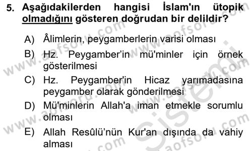 Hadis Dersi 2021 - 2022 Yılı (Final) Dönem Sonu Sınav Soruları 5. Soru