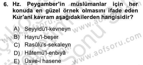 Hadis Dersi 2021 - 2022 Yılı (Final) Dönem Sonu Sınav Soruları 6. Soru