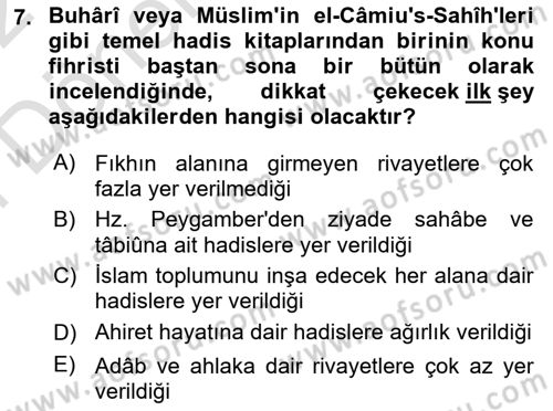 Hadis Dersi 2021 - 2022 Yılı (Final) Dönem Sonu Sınav Soruları 7. Soru