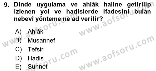 Hadis Dersi 2021 - 2022 Yılı (Final) Dönem Sonu Sınav Soruları 9. Soru