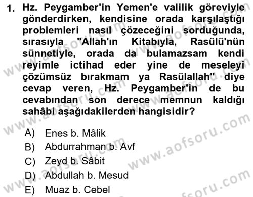Hadis Dersi 2021 - 2022 Yılı Yaz Okulu Sınav Soruları 1. Soru