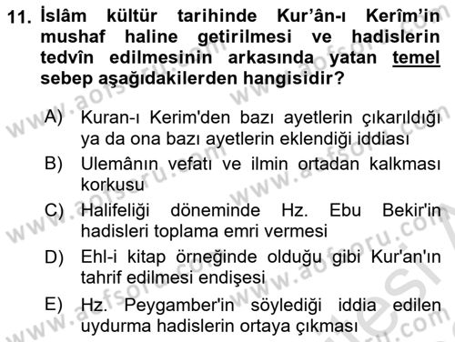 Hadis Dersi 2021 - 2022 Yılı Yaz Okulu Sınav Soruları 11. Soru