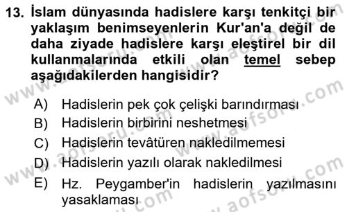 Hadis Dersi 2021 - 2022 Yılı Yaz Okulu Sınav Soruları 13. Soru