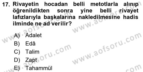 Hadis Dersi 2021 - 2022 Yılı Yaz Okulu Sınav Soruları 17. Soru
