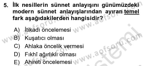 Hadis Dersi 2021 - 2022 Yılı Yaz Okulu Sınav Soruları 5. Soru