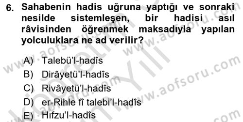 Hadis Dersi 2021 - 2022 Yılı Yaz Okulu Sınav Soruları 6. Soru