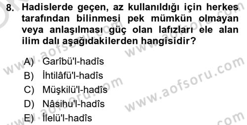 Hadis Dersi 2021 - 2022 Yılı Yaz Okulu Sınav Soruları 8. Soru