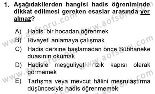 Hadis Dersi 2022 - 2023 Yılı Yaz Okulu Sınav Soruları 1. Soru