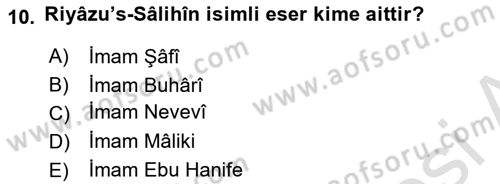 Hadis Dersi 2022 - 2023 Yılı Yaz Okulu Sınav Soruları 10. Soru