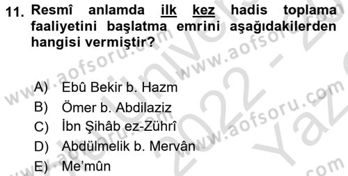 Hadis Dersi 2022 - 2023 Yılı Yaz Okulu Sınav Soruları 11. Soru