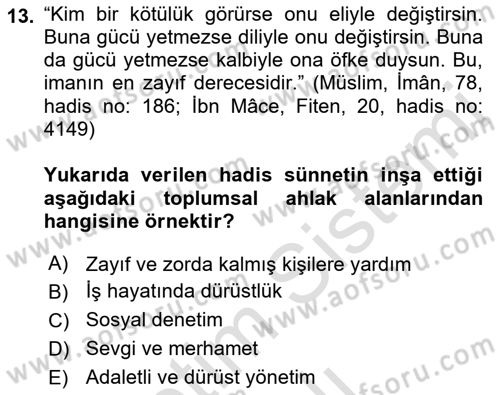 Hadis Dersi 2022 - 2023 Yılı Yaz Okulu Sınav Soruları 13. Soru