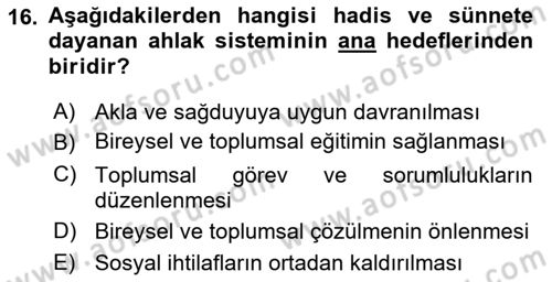 Hadis Dersi 2022 - 2023 Yılı Yaz Okulu Sınav Soruları 16. Soru