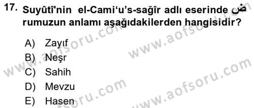 Hadis Dersi 2022 - 2023 Yılı Yaz Okulu Sınav Soruları 17. Soru