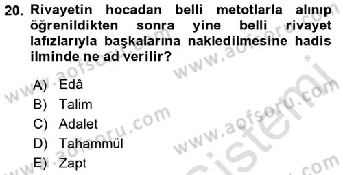 Hadis Dersi 2022 - 2023 Yılı Yaz Okulu Sınav Soruları 20. Soru