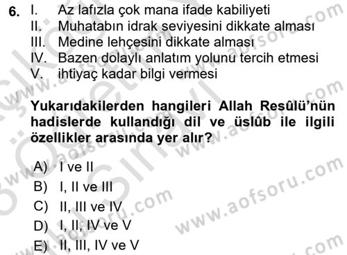Hadis Dersi 2022 - 2023 Yılı Yaz Okulu Sınav Soruları 6. Soru