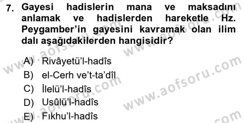 Hadis Dersi 2022 - 2023 Yılı Yaz Okulu Sınav Soruları 7. Soru