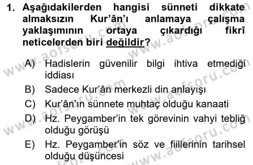 Hadis Dersi 2023 - 2024 Yılı (Vize) Ara Sınav Soruları 1. Soru