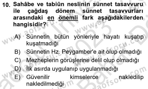 Hadis Dersi 2023 - 2024 Yılı (Vize) Ara Sınav Soruları 10. Soru