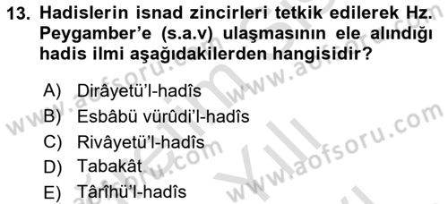 Hadis Dersi 2023 - 2024 Yılı (Vize) Ara Sınav Soruları 13. Soru