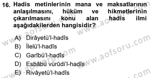 Hadis Dersi 2023 - 2024 Yılı (Vize) Ara Sınav Soruları 16. Soru