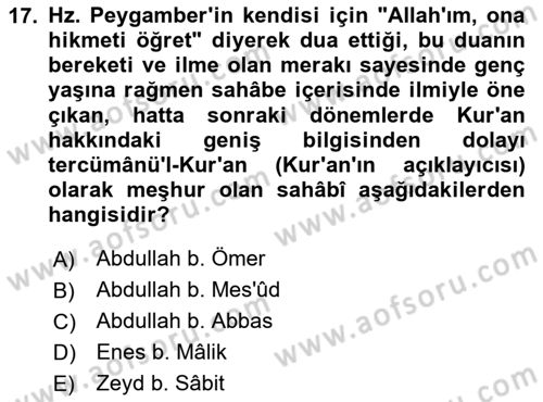 Hadis Dersi 2023 - 2024 Yılı (Vize) Ara Sınav Soruları 17. Soru