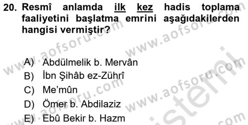 Hadis Dersi 2023 - 2024 Yılı (Vize) Ara Sınav Soruları 20. Soru