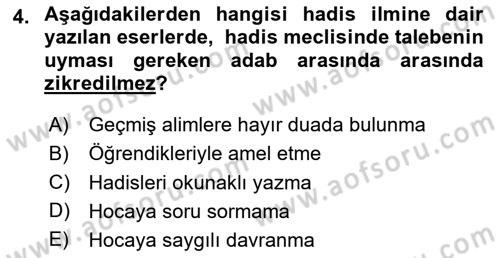 Hadis Dersi 2023 - 2024 Yılı (Vize) Ara Sınav Soruları 4. Soru