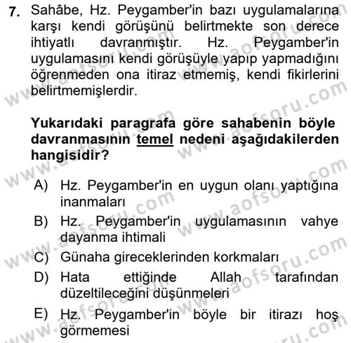 Hadis Dersi 2023 - 2024 Yılı (Vize) Ara Sınav Soruları 7. Soru