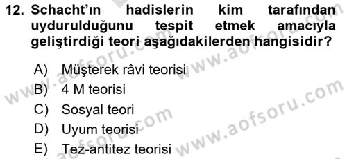 Hadis Dersi 2023 - 2024 Yılı (Final) Dönem Sonu Sınav Soruları 12. Soru