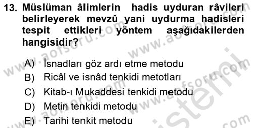 Hadis Dersi 2023 - 2024 Yılı (Final) Dönem Sonu Sınav Soruları 13. Soru